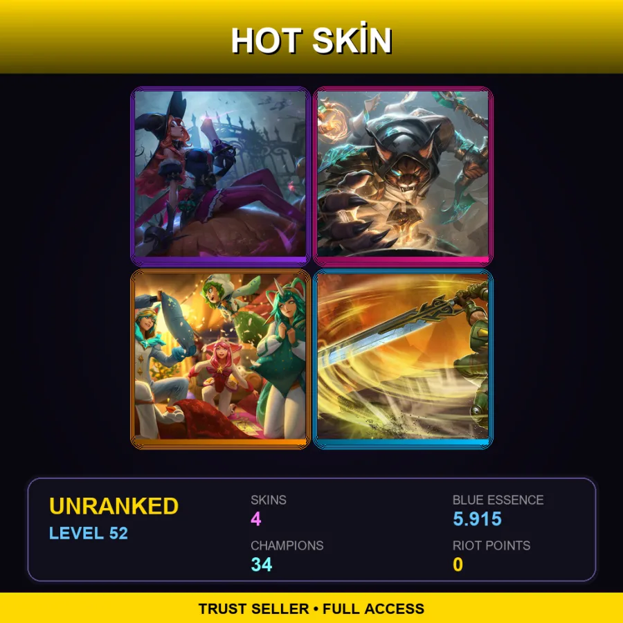 EUW | Lv52 | Unranked | 4 Skin | 34 Champ