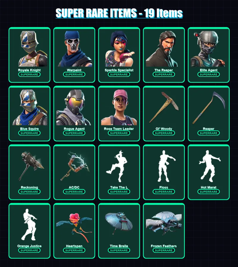 [PC/XBOX/PSN] | Royale Knight | Warpaint | Sparkle Specialist | The Reaper | Elite Agent | 98 skin | 108 pickaxe | 94 emote | 104 glider | Lv1669 — Fortnite account