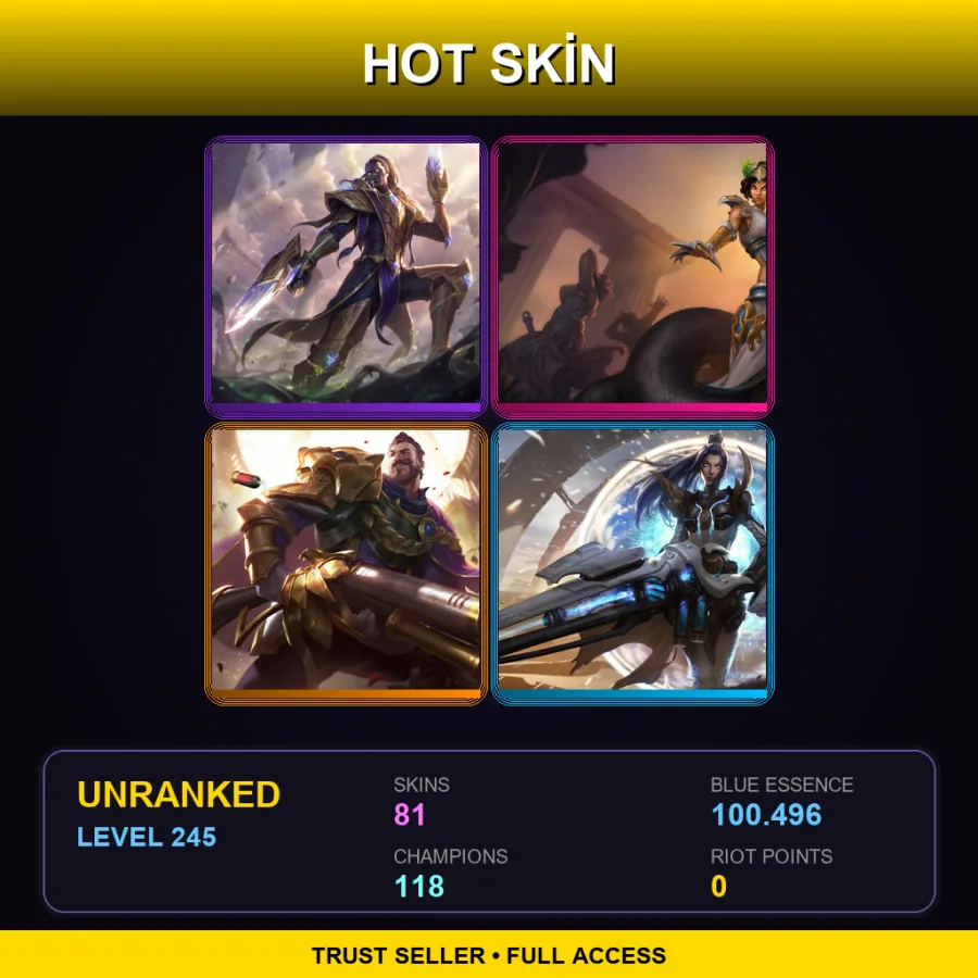 EUNE | Lv245 | Unranked | 81 Skin | 118 Champ — LoL account