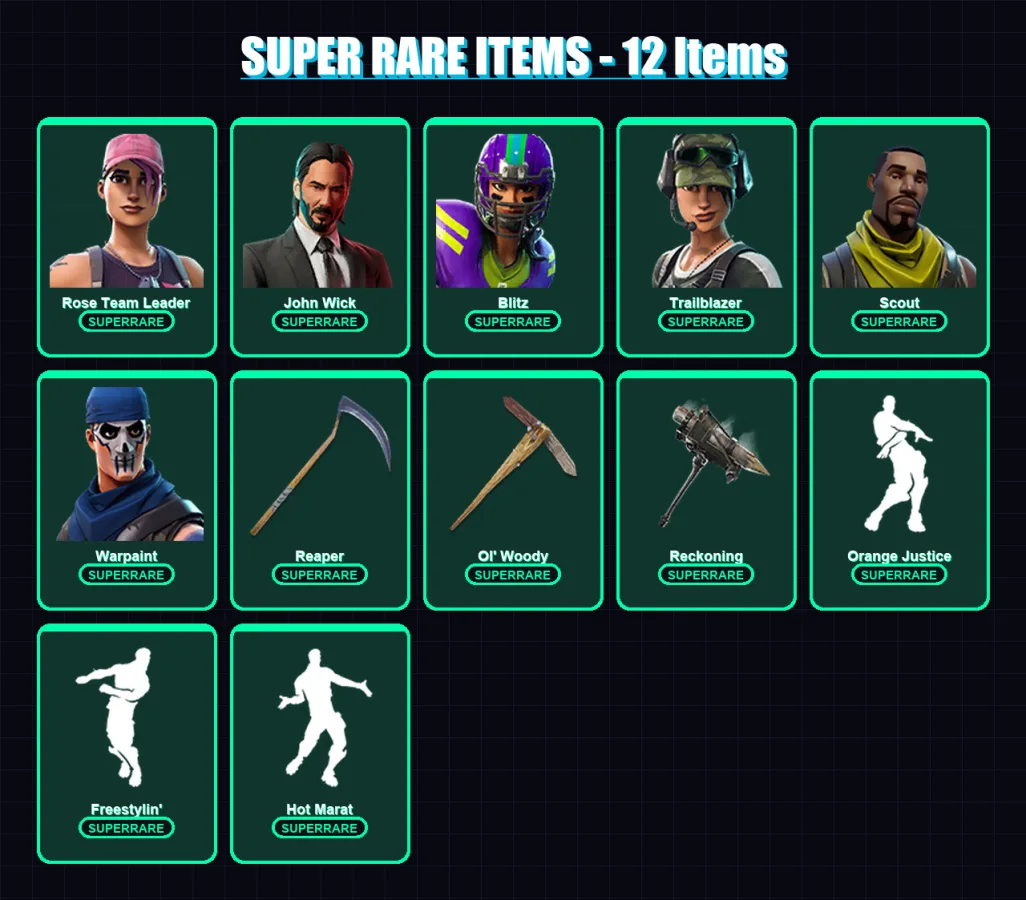 [PC/PSN] | Rose Team Leader | John Wick | Blitz | Trailblazer | Scout | 180 skin | 135 pickaxe | 114 emote | 90 glider | Lv1099