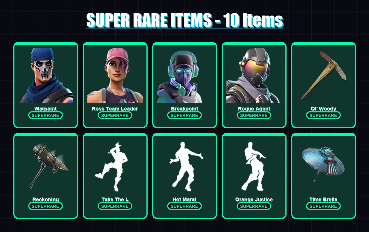 [PC] | Warpaint | Rose Team Leader | Breakpoint | Rogue Agent | The Ice King | 152 skin | 134 pickaxe | 131 emote | 141 glider | Lv1981
