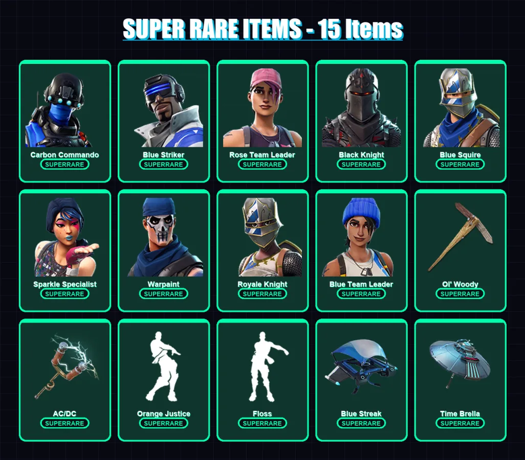[PC/XBOX] | Carbon Commando | Blue Striker | Rose Team Leader | Black Knight | Blue Squire | 68 skin | 57 pickaxe | 47 emote | 49 glider | Lv561