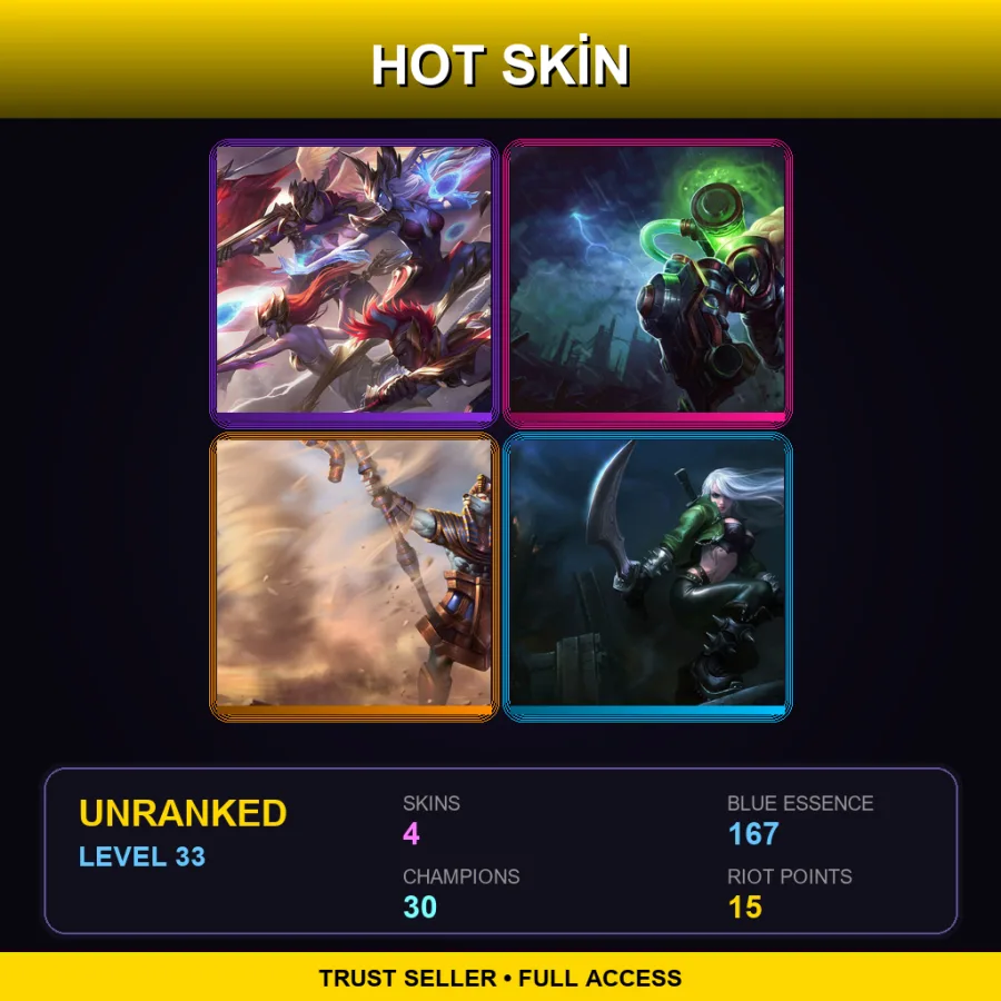 EUW | Lv33 | Unranked | 4 Skin | 30 Champ — LoL account