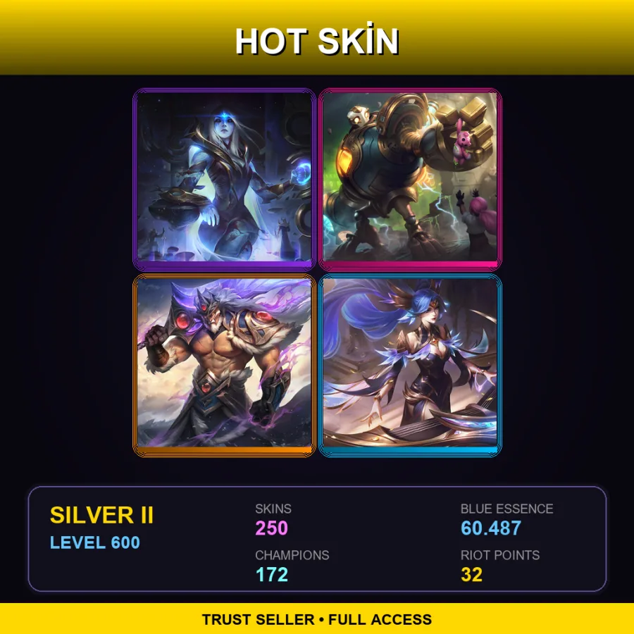 SG | Lv600 | Silver II | 250 Skin | 172 Champ — LoL account