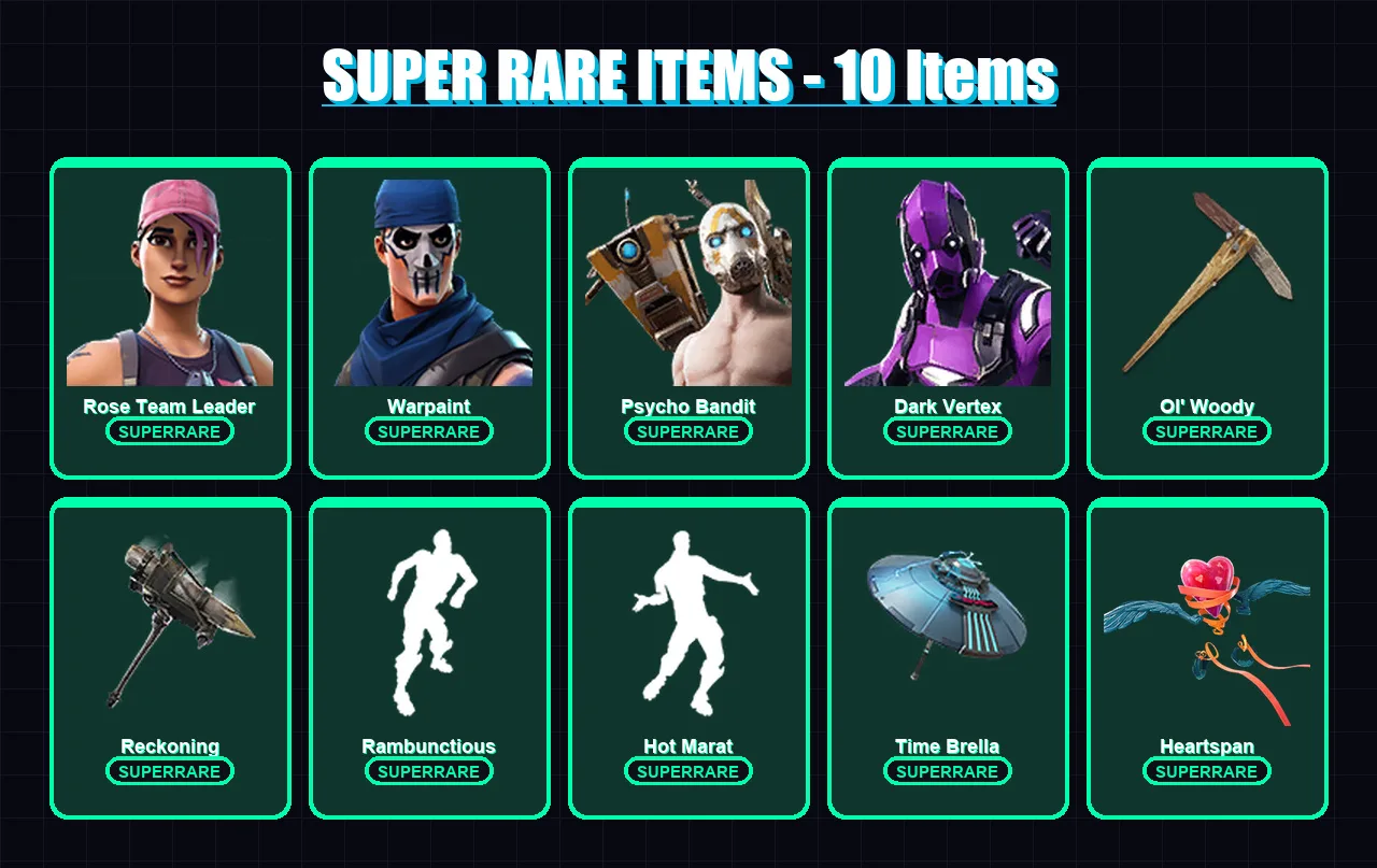 [PC/XBOX/PSN] | Rose Team Leader | Warpaint | Psycho Bandit | Dark Vertex | Inferno | 280 skin | 306 pickaxe | 260 emote | 227 glider | Lv4250