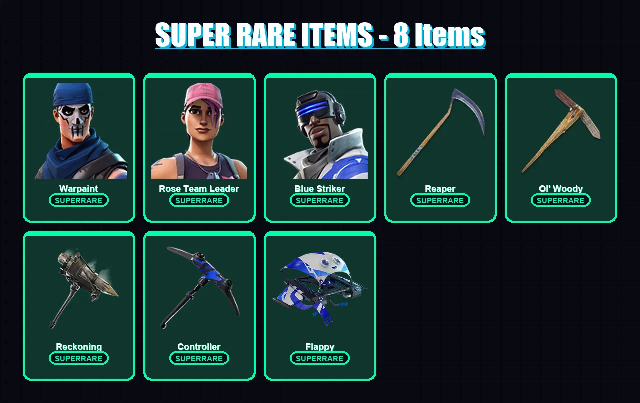 [PC/XBOX/PSN] | Warpaint | Rose Team Leader | Blue Striker | Enforcer | Red Knight | 33 skin | 25 pickaxe | 25 emote | 21 glider | Lv198