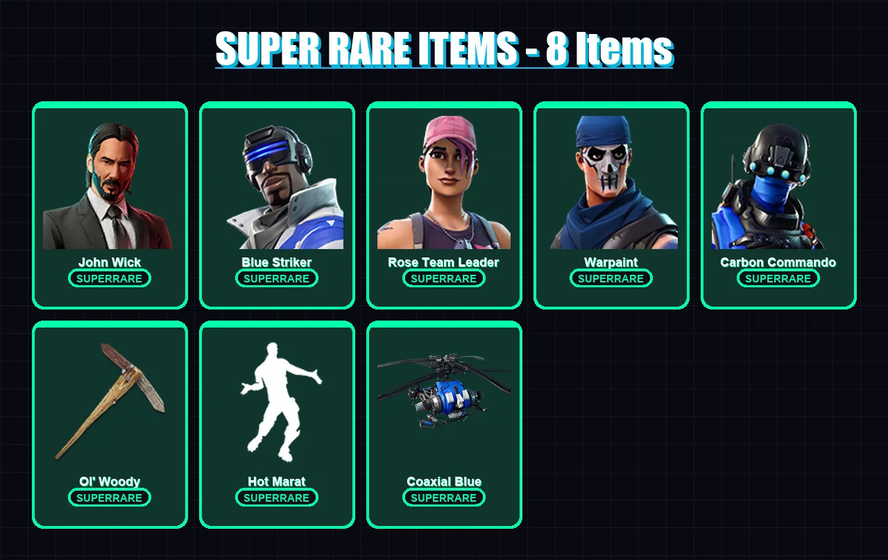 [PS4/PS5/XBOX/PC] | John Wick | Blue Striker | Rose Team Leader | Warpaint | Carbon Commando | 67 skin | 62 pickaxe | 61 emote | 64 glider | Lv688 — Fortnite account