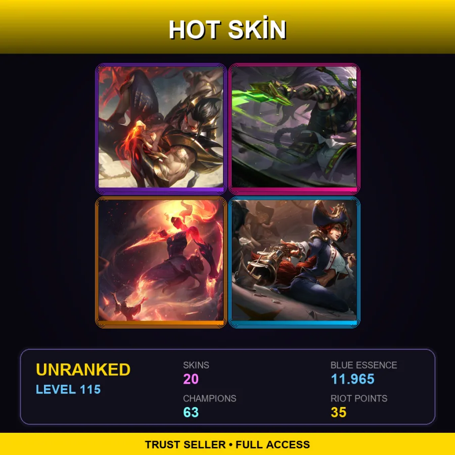 EUW | Lv115 | Unranked | 20 Skin | 63 Champ