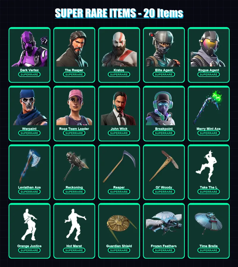 [PC/XBOX/PSN] | Dark Vertex | The Reaper | Kratos | Elite Agent | Rogue Agent | 370 skin | 272 pickaxe | 270 emote | 190 glider | Lv2522