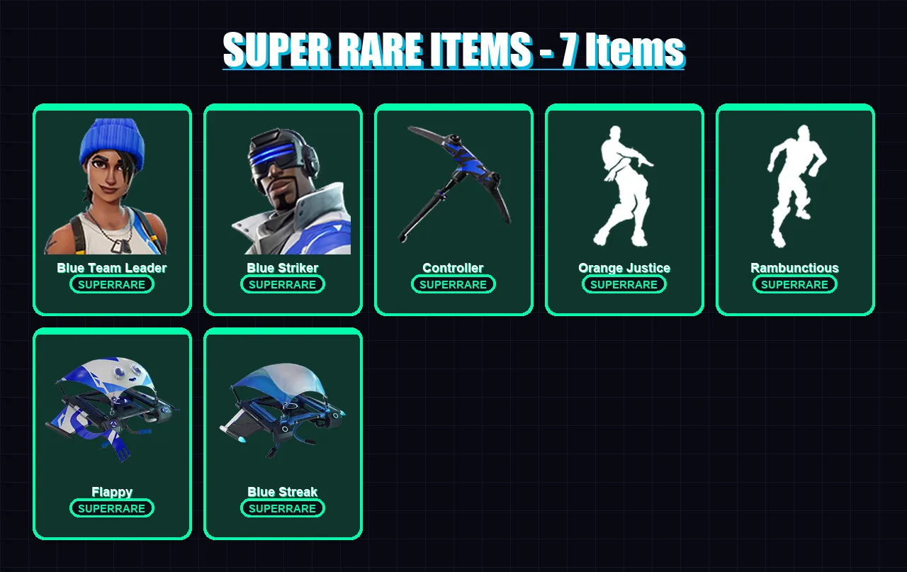 [PS4/PS5/XBOX/PC] | Blue Team Leader | Blue Striker | Drift | The Visitor | Enforcer | 17 skin | 11 pickaxe | 22 emote | 15 glider | Lv202 — Fortnite account
