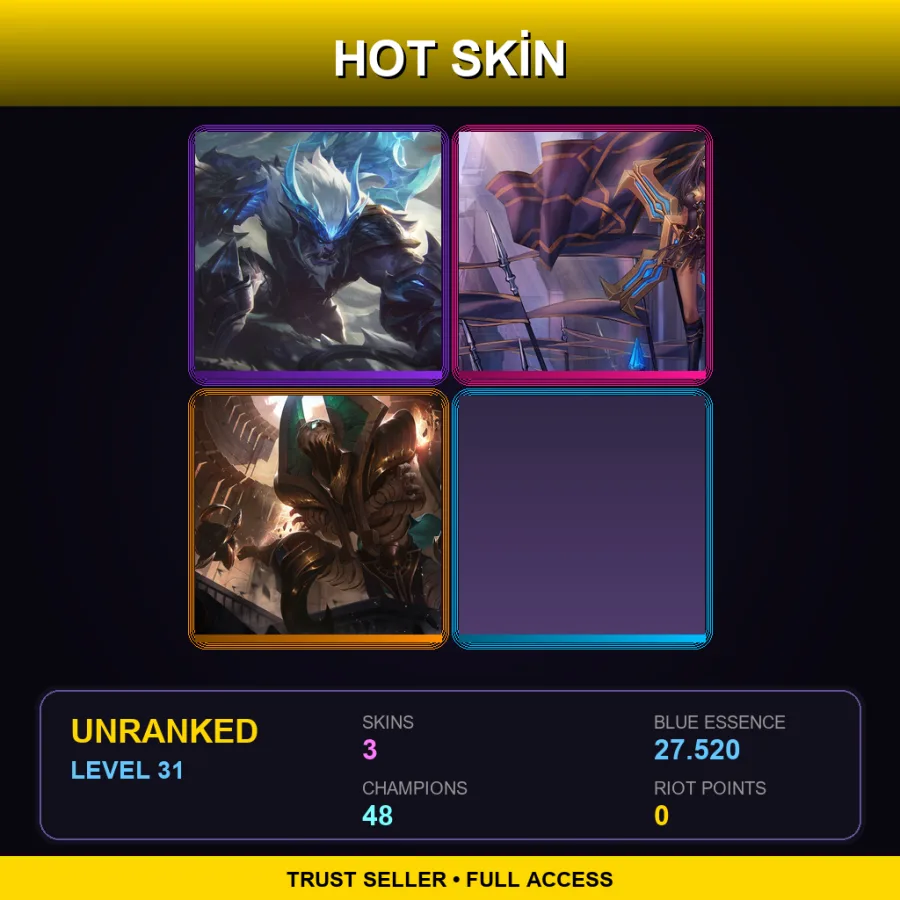 EUNE | Dragonslayer Trundle | Warrior Princess Sivir | Risen Fiddlesticks | 3 Skin | 48 Champ | Lv31