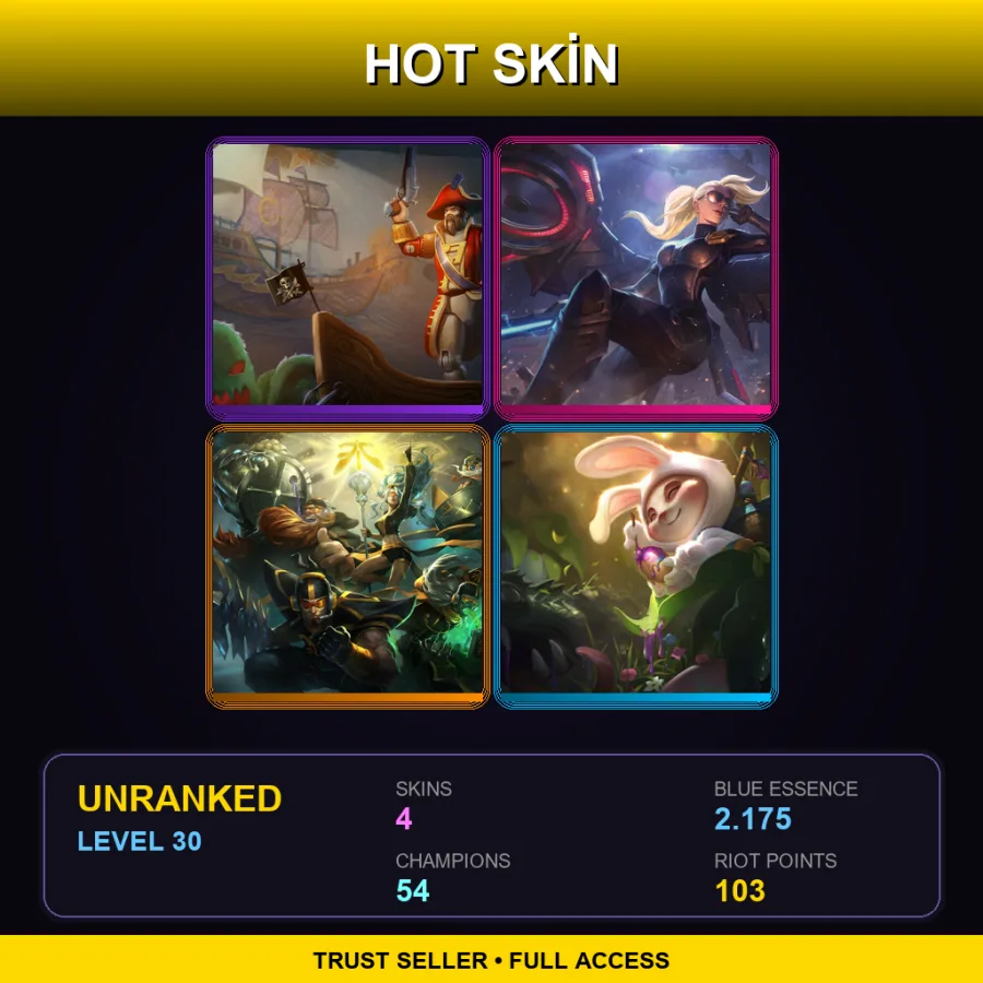 EUNE | Lv30 | Unranked | 4 Skin | 54 Champ — LoL account