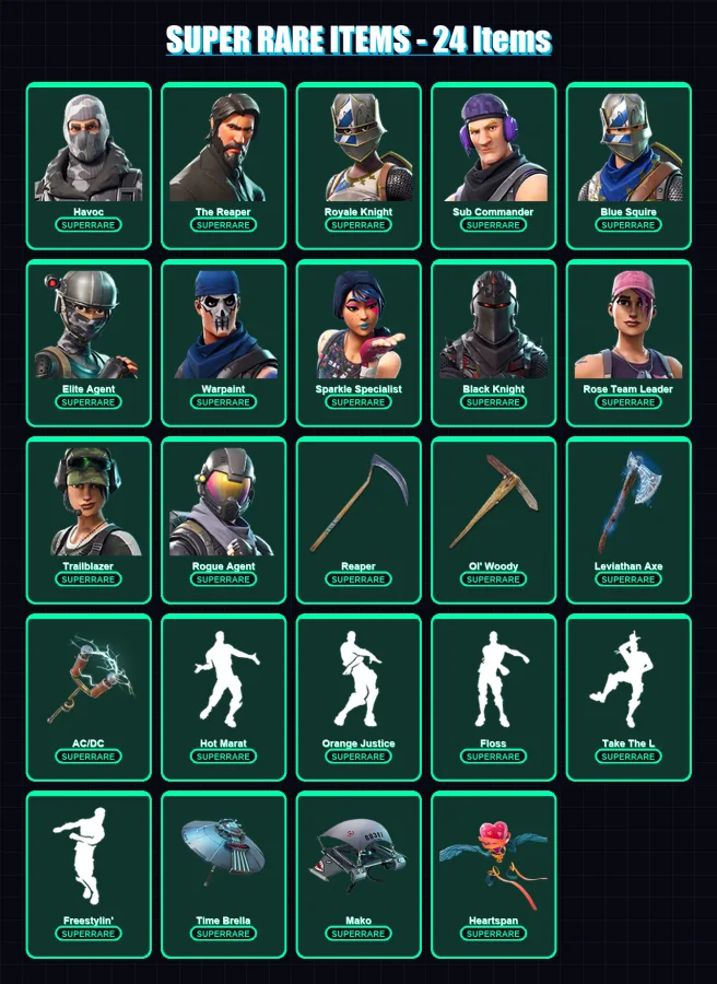[PC/XBOX/PSN] | Havoc | The Reaper | Royale Knight | Sub Commander | Blue Squire | 92 skin | 87 pickaxe | 102 emote | 83 glider | Lv1318 — Fortnite account