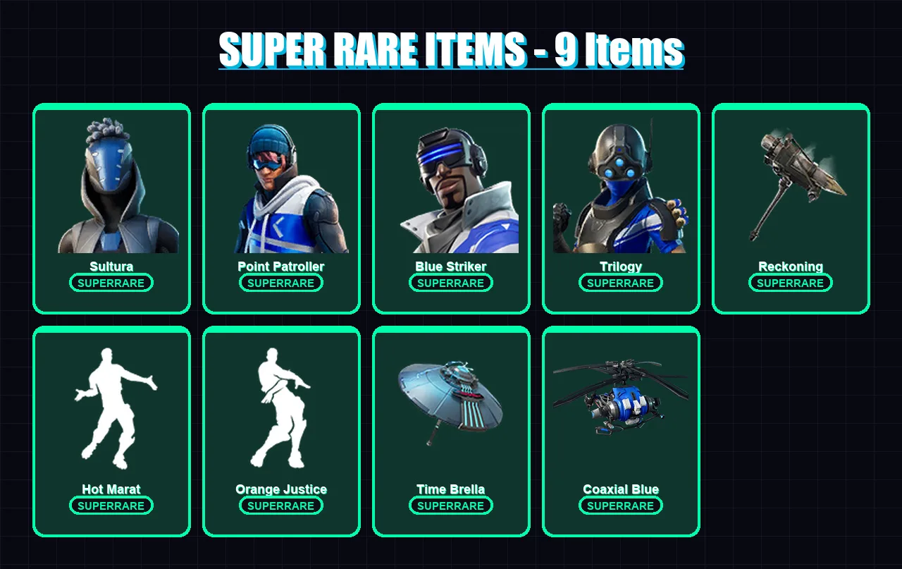 [PC/XBOX] | Sultura | Point Patroller | Blue Striker | Trilogy | Peter Griffin | 128 skin | 150 pickaxe | 151 emote | 145 glider | Lv2200 — Fortnite account