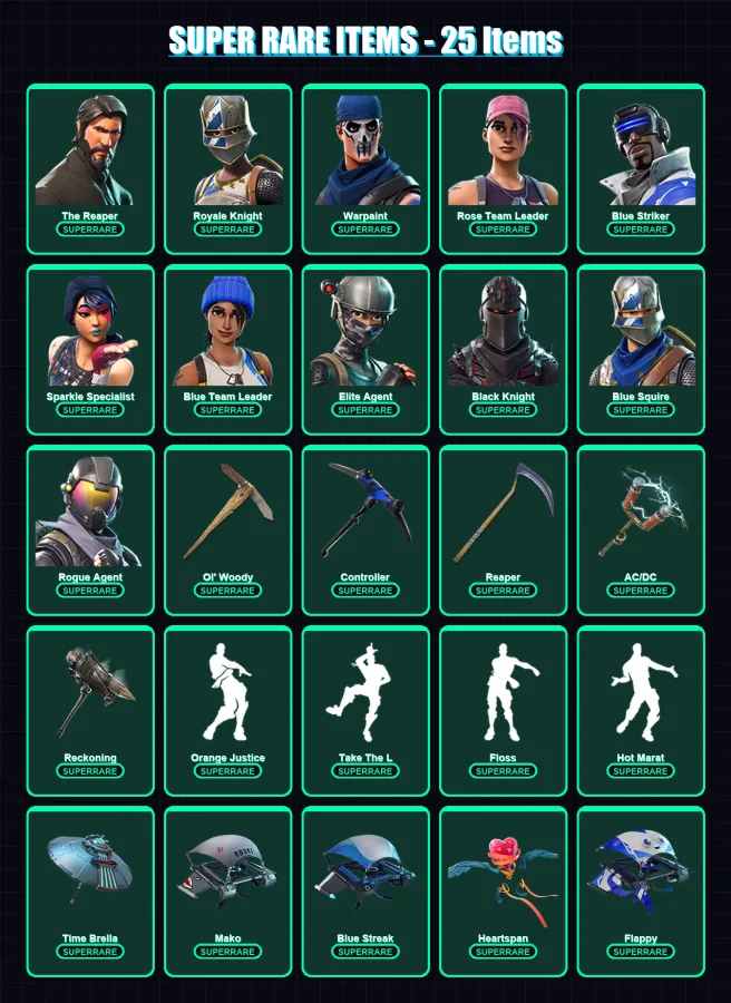 [PS4/PS5/XBOX/PC] | The Reaper | Royale Knight | Warpaint | Rose Team Leader | Blue Striker | 71 skin | 62 pickaxe | 69 emote | 67 glider | Lv811
