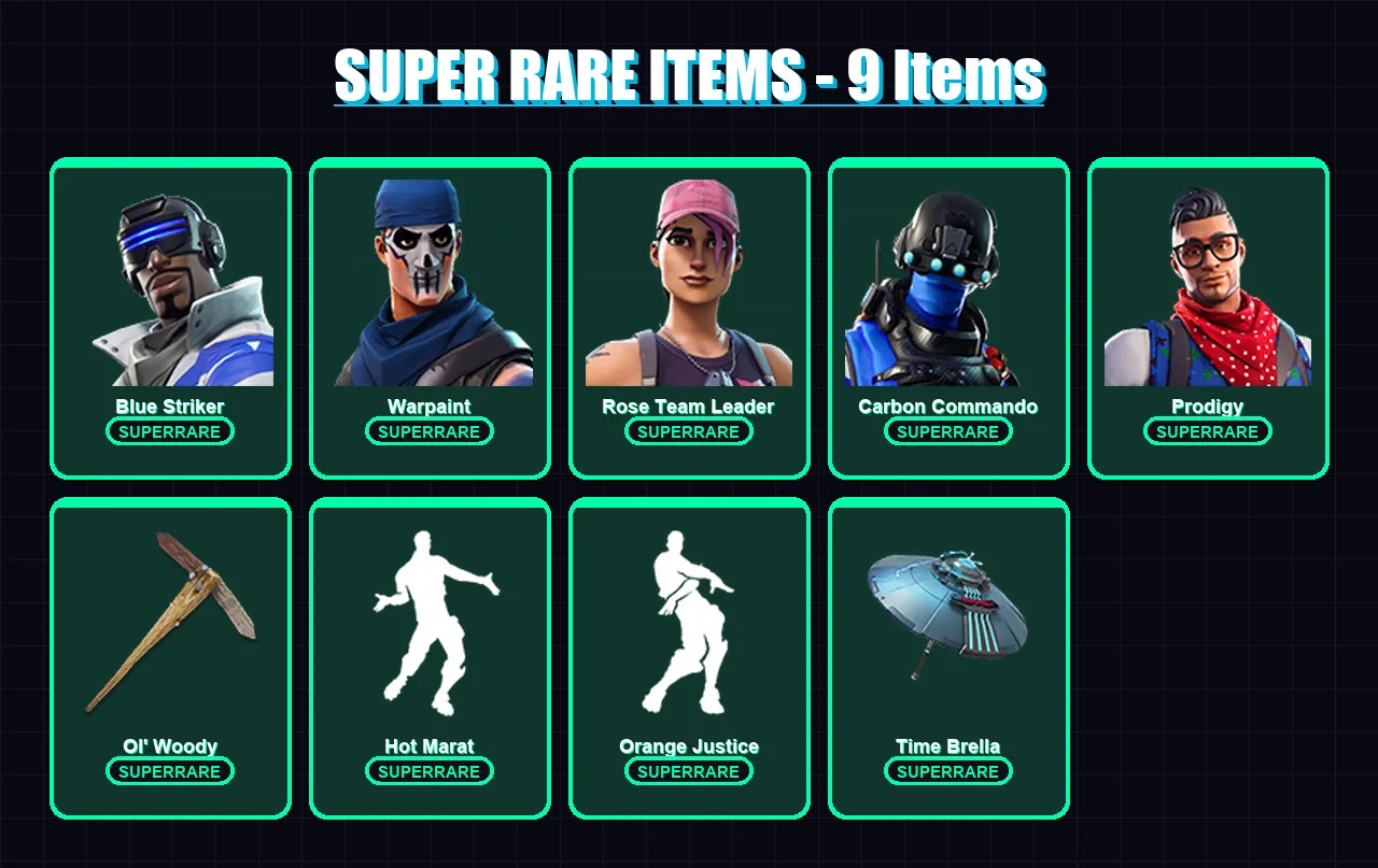 [PS4/PS5/XBOX/PC] | Blue Striker | Warpaint | Rose Team Leader | Carbon Commando | Prodigy | 37 skin | 23 pickaxe | 37 emote | 35 glider | Lv421 — Fortnite account