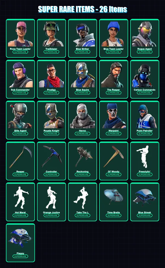 [PC] | Rose Team Leader | Trailblazer | Blue Striker | Blue Team Leader | Rogue Agent | 129 skin | 112 pickaxe | 133 emote | 108 glider | Lv1472