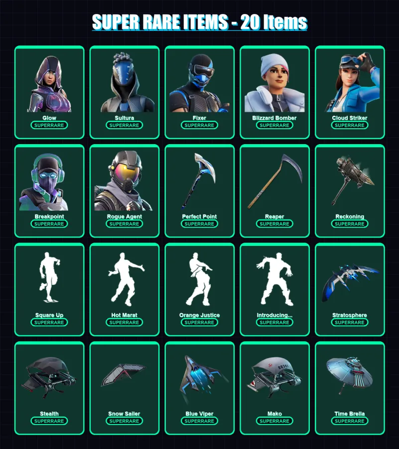 [PS4/PS5/XBOX/PC] | Glow | Sultura | Fixer | Blizzard Bomber | Cloud Striker | 152 skin | 150 pickaxe | 145 emote | 144 glider | Lv2272