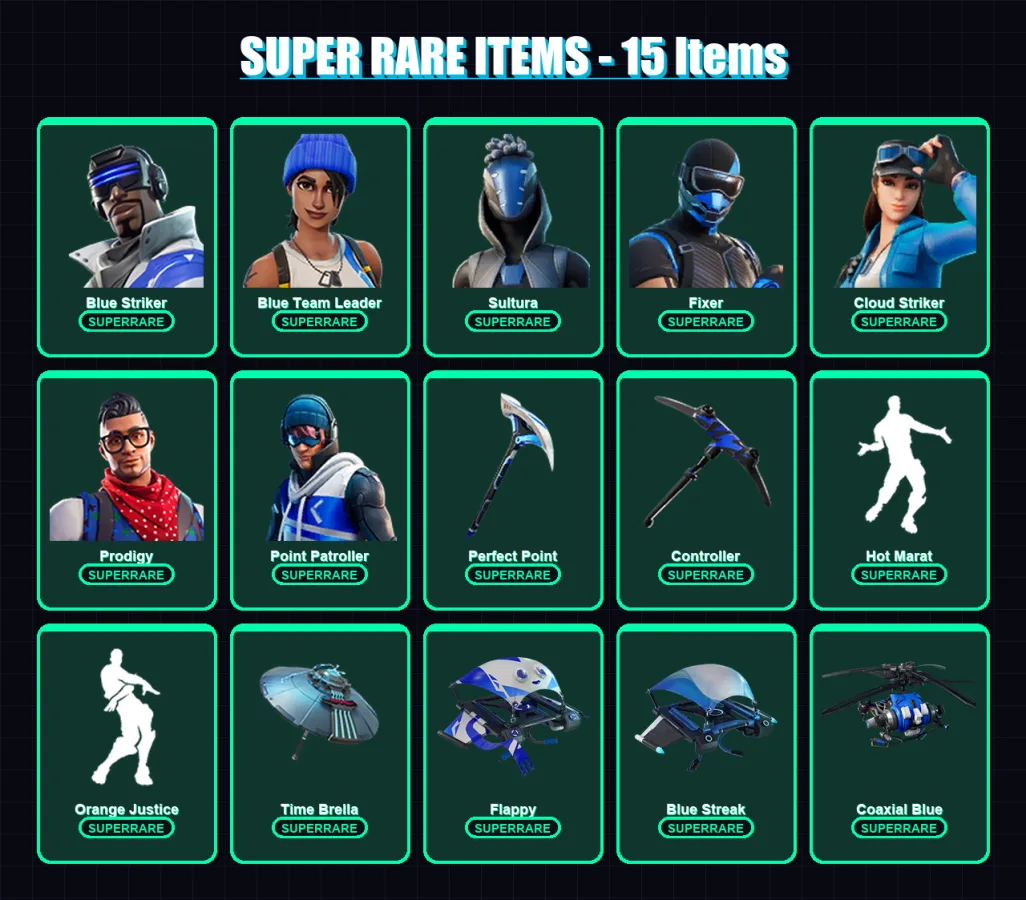 [PS4/PS5/XBOX/PC] | Blue Striker | Blue Team Leader | Sultura | Fixer | Cloud Striker | 27 skin | 38 pickaxe | 41 emote | 47 glider | Lv758