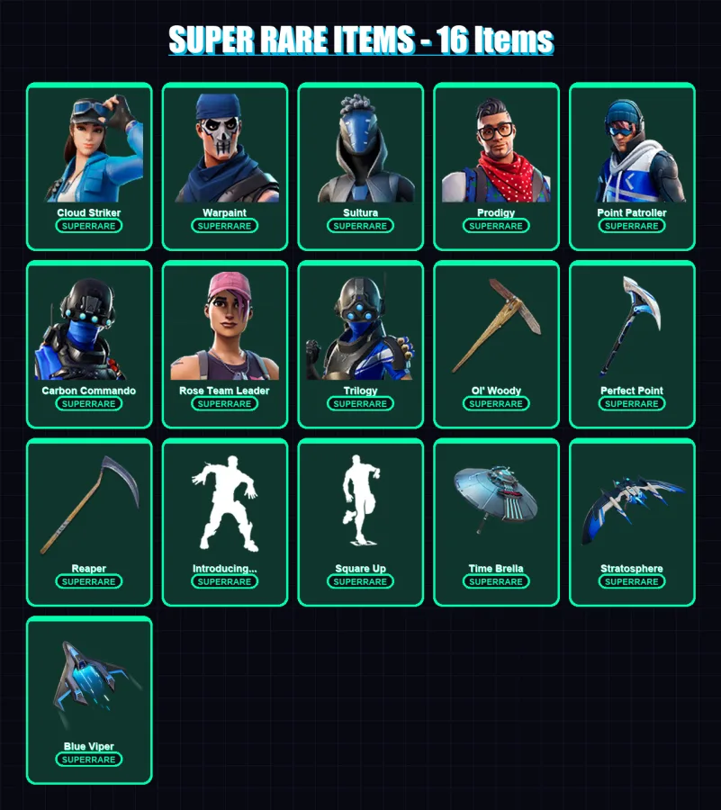 [PC/XBOX/PSN] | Cloud Striker | Warpaint | Sultura | Prodigy | Point Patroller | 218 skin | 257 pickaxe | 273 emote | 197 glider | Lv2799