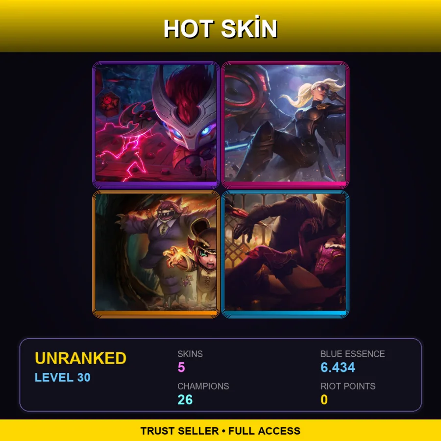 LAN | Blood Moon Kennen | Riot Kayle | Reverse Annie | Masquerade Evelynn | 5 Skin | 26 Champ | Lv30