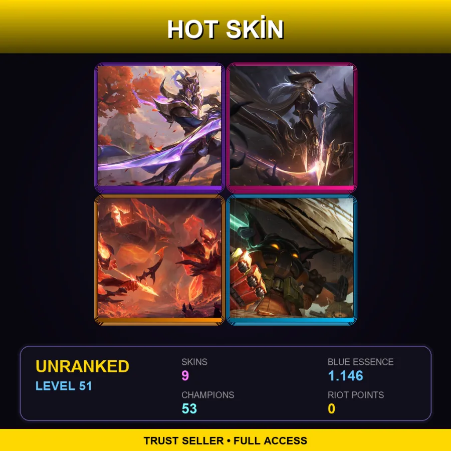 OCE | Lv51 | Unranked | 9 Skin | 53 Champ — LoL account