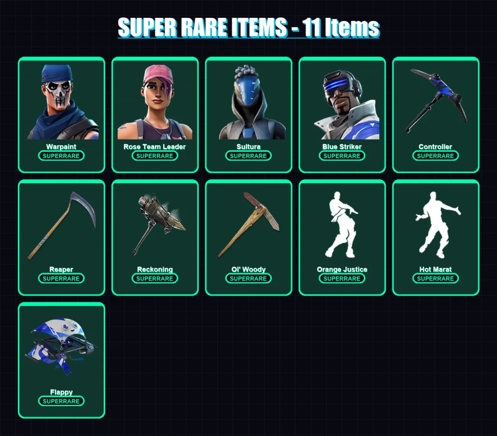 [PC/XBOX] | Warpaint | Rose Team Leader | Sultura | Blue Striker | Frozen Red Knight | 83 skin | 88 pickaxe | 103 emote | 88 glider | Lv1260