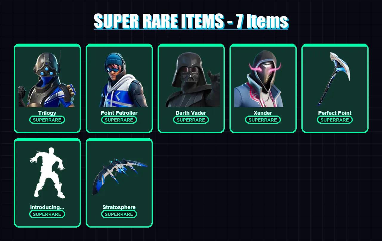 [PC/XBOX] | Trilogy | Point Patroller | Darth Vader | Xander | Valeria | 56 skin | 79 pickaxe | 67 emote | 67 glider | Lv1249 — Fortnite account
