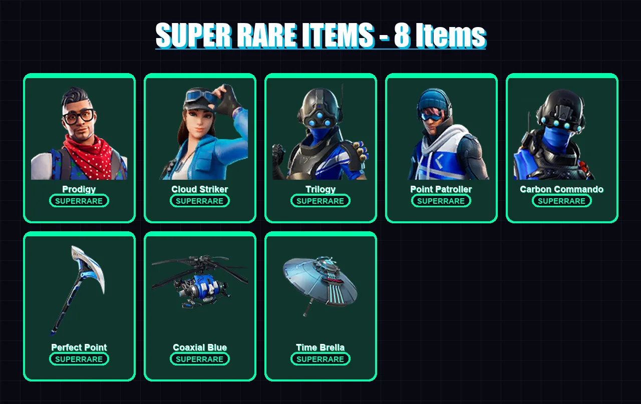 [PC/XBOX/PSN] | Prodigy | Cloud Striker | Trilogy | Point Patroller | Carbon Commando | 58 skin | 49 pickaxe | 43 emote | 49 glider | Lv644