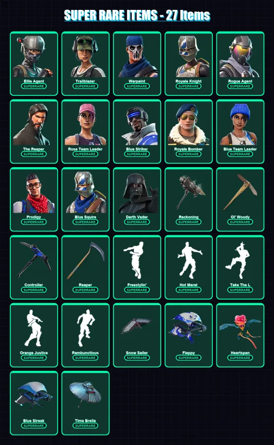 [PS4/PS5/XBOX/PC] | Elite Agent | Trailblazer | Warpaint | Royale Knight | Rogue Agent | 185 skin | 206 pickaxe | 194 emote | 176 glider | Lv4626