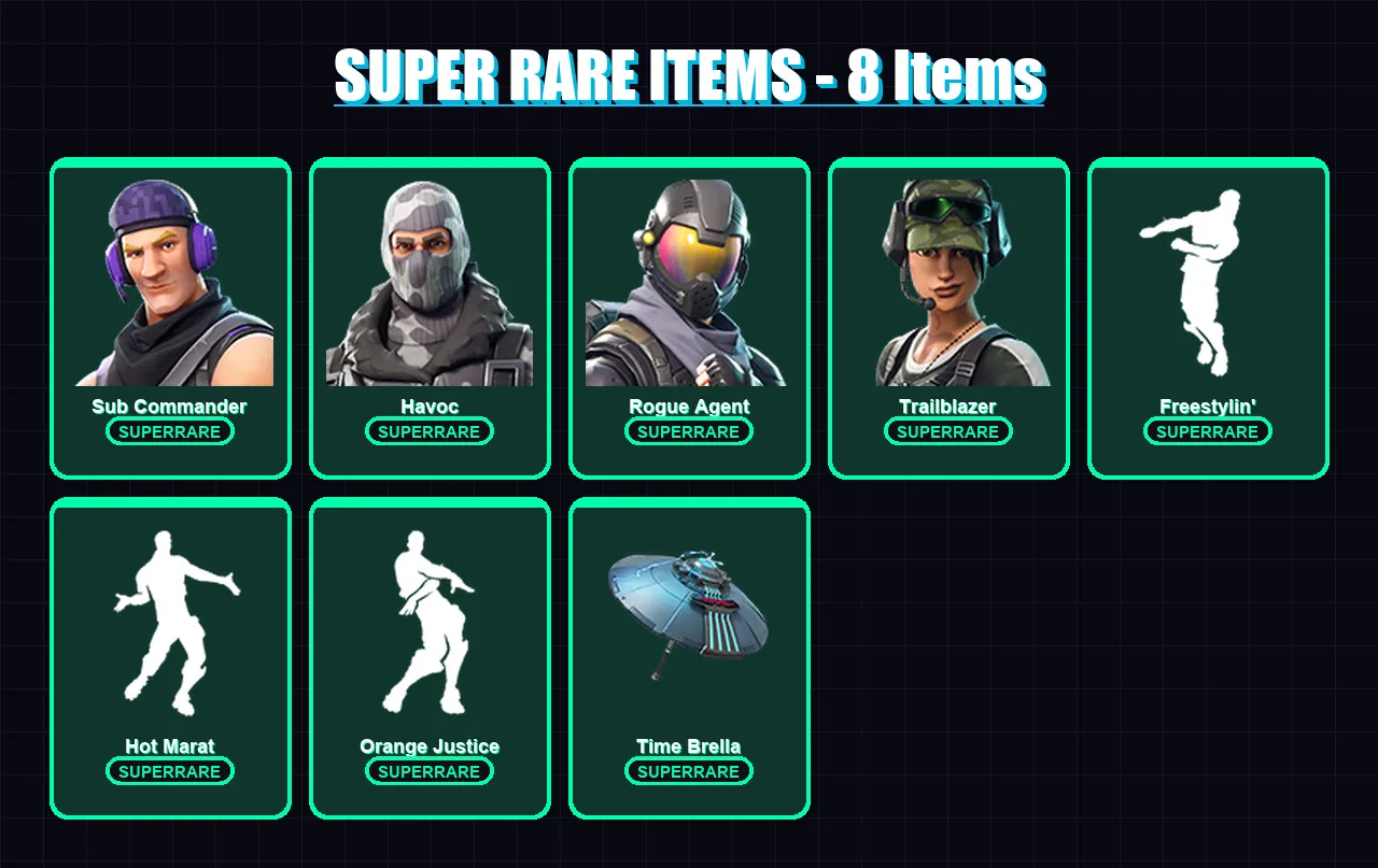[PC/PSN] | Sub Commander | Havoc | Rogue Agent | Trailblazer | The Prisoner | 50 skin | 58 pickaxe | 64 emote | 69 glider | Lv1134