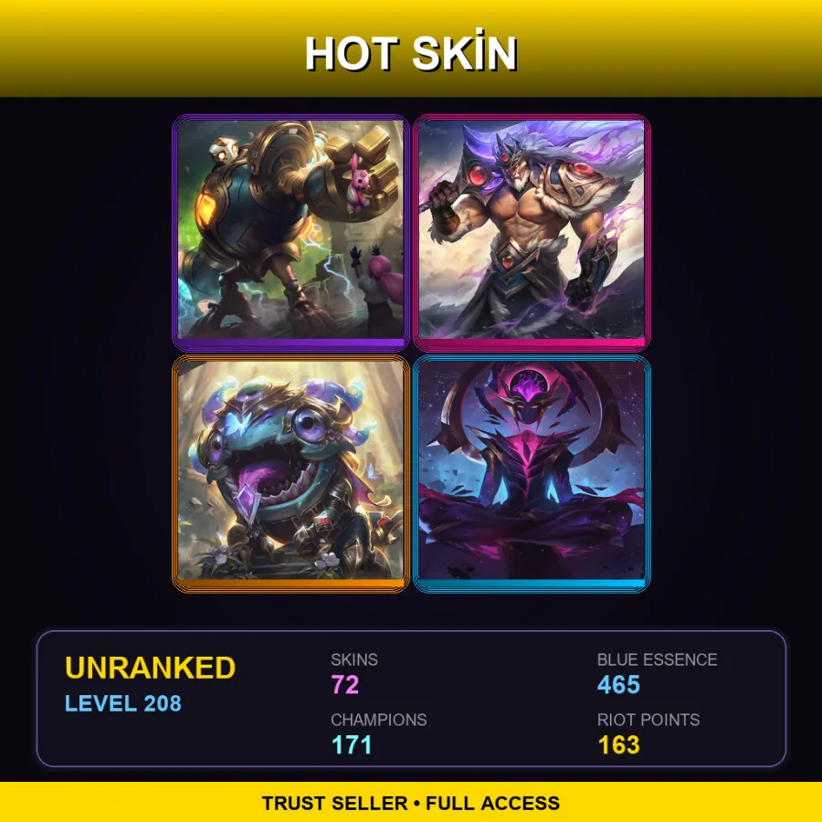 EUW | Lv208 | Unranked | 72 Skin | 171 Champ