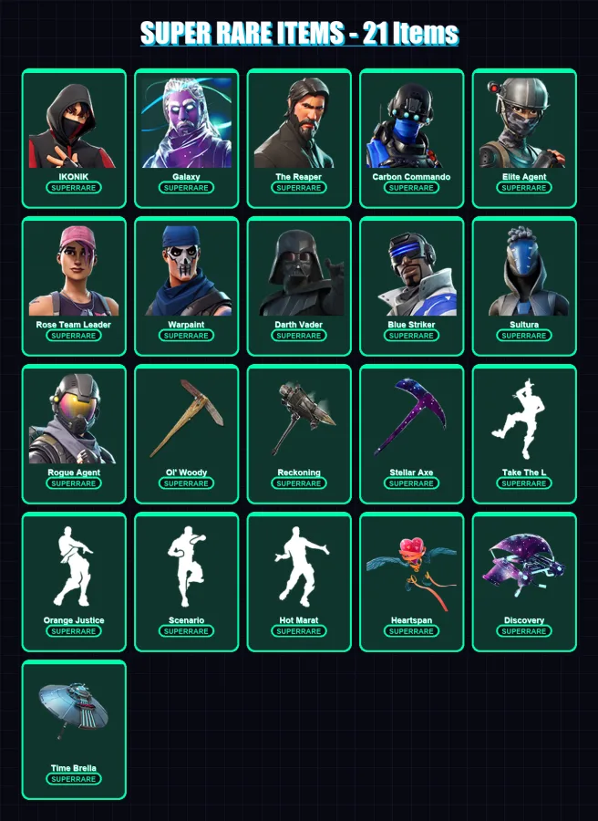 [PC] | IKONIK | Galaxy | The Reaper | Carbon Commando | Elite Agent | 260 skin | 230 pickaxe | 193 emote | 209 glider | Lv3364