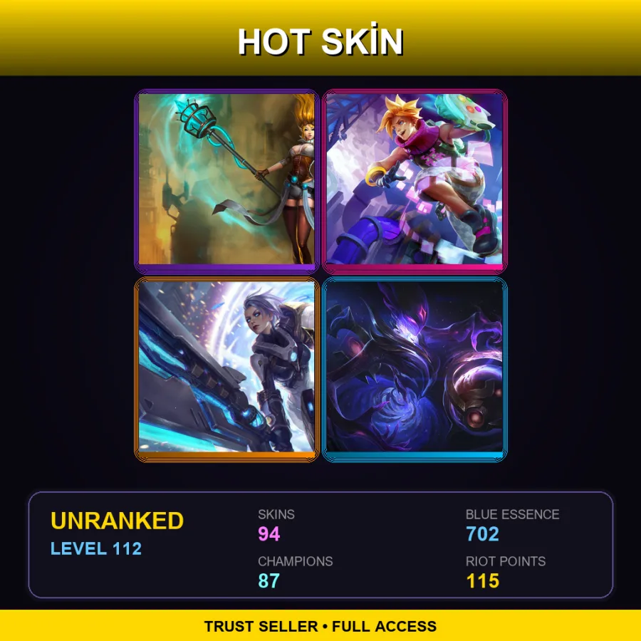 SG | Lv112 | Unranked | 94 Skin | 87 Champ — LoL account