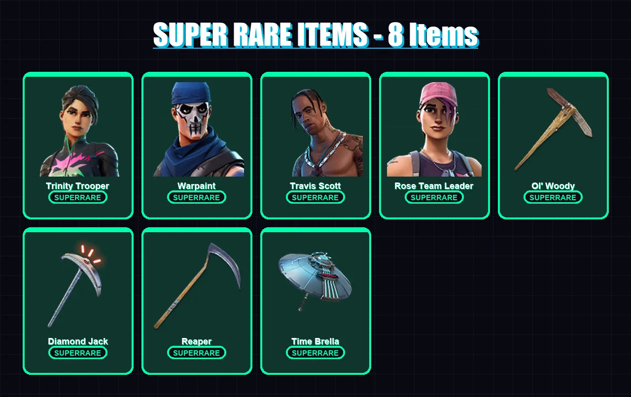 [PC/PSN] | Trinity Trooper | Warpaint | Travis Scott | Rose Team Leader | Mizuki | 286 skin | 289 pickaxe | 313 emote | 250 glider | Lv3786