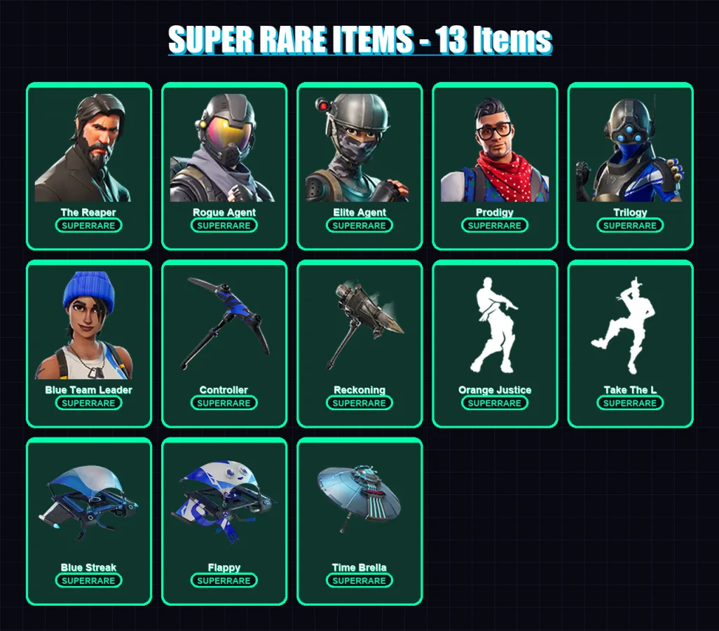 [PS4/PS5/XBOX/PC] | The Reaper | Rogue Agent | Elite Agent | Prodigy | Trilogy | 50 skin | 42 pickaxe | 70 emote | 59 glider | Lv1069