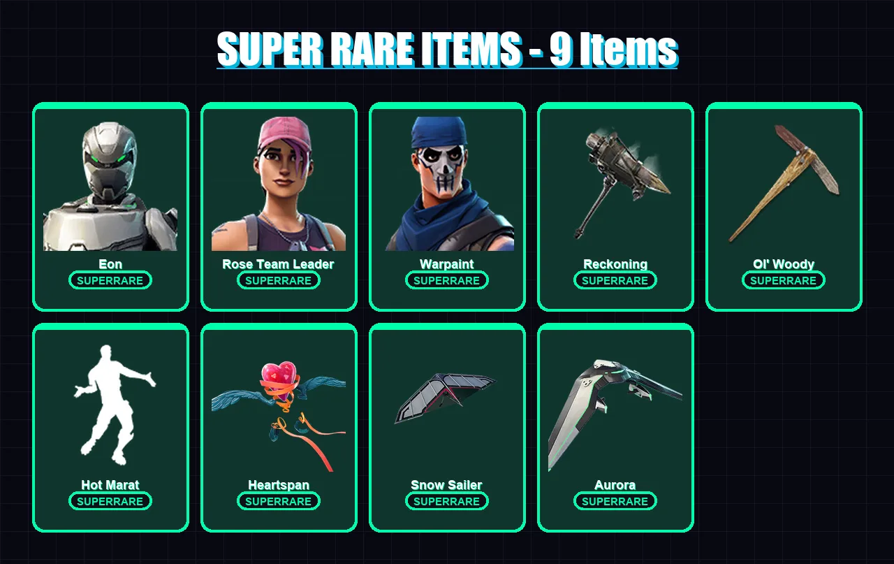 [SWITCH/XBOX/PSN/PC] | Eon | Rose Team Leader | Warpaint | Crackshot | Zenith | 81 skin | 68 pickaxe | 93 emote | 80 glider | Lv802