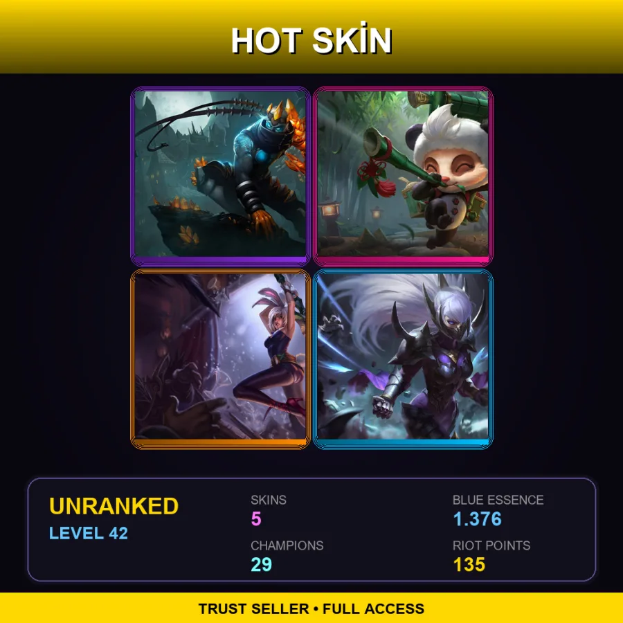 EUW | Lv42 | Unranked | 5 Skin | 29 Champ — LoL account