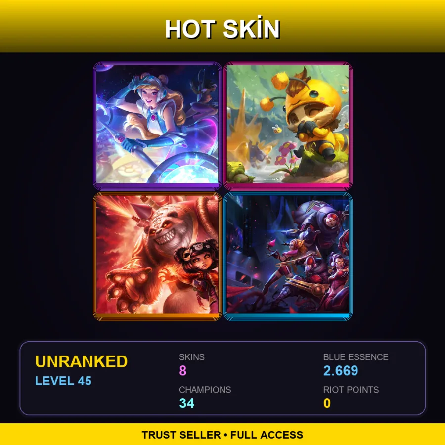 EUW | Lv45 | Unranked | 8 Skin | 34 Champ