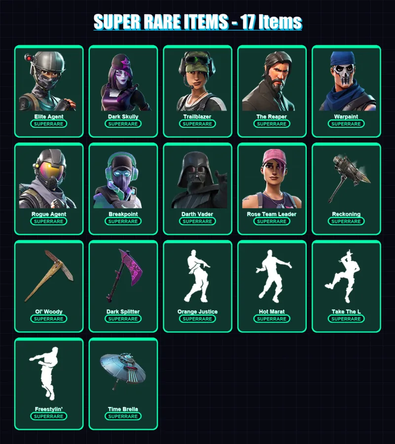 [PS4/PS5/PC] | Elite Agent | Dark Skully | Trailblazer | The Reaper | Warpaint | 267 skin | 308 pickaxe | 215 emote | 240 glider | Lv3453