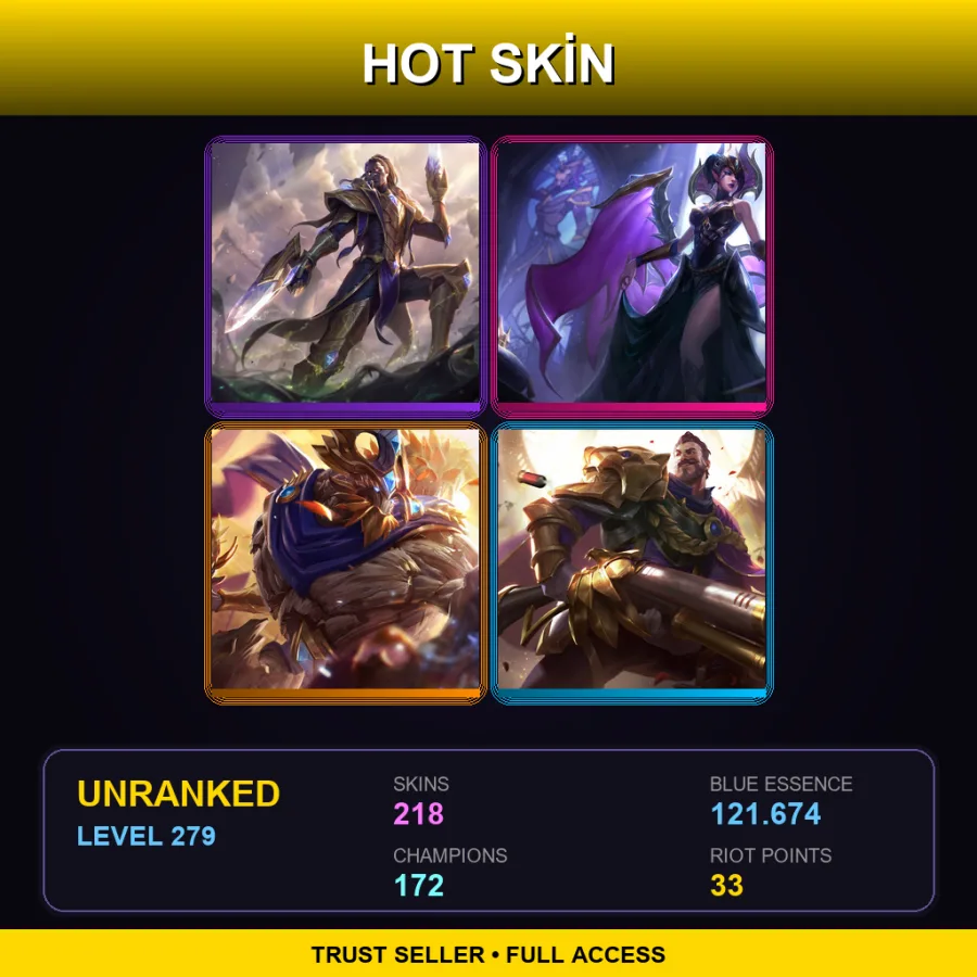 VN | Lv279 | Unranked | 218 Skin | 172 Champ — LoL account