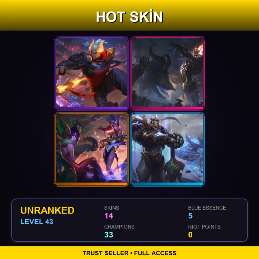 SG | Lv43 | Unranked | 14 Skin | 33 Champ — LoL account