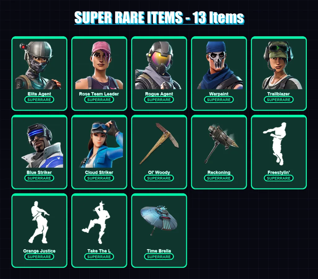 [PS4/PS5/XBOX/PC] | Elite Agent | Rose Team Leader | Rogue Agent | Warpaint | Trailblazer | 92 skin | 97 pickaxe | 106 emote | 102 glider | Lv1245