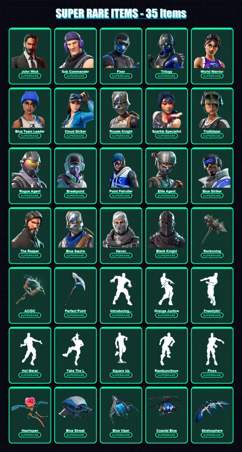 [PS4/PS5/XBOX/PC] | John Wick | Sub Commander | Fixer | Trilogy | World Warrior | 118 skin | 78 pickaxe | 114 emote | 84 glider | Lv959