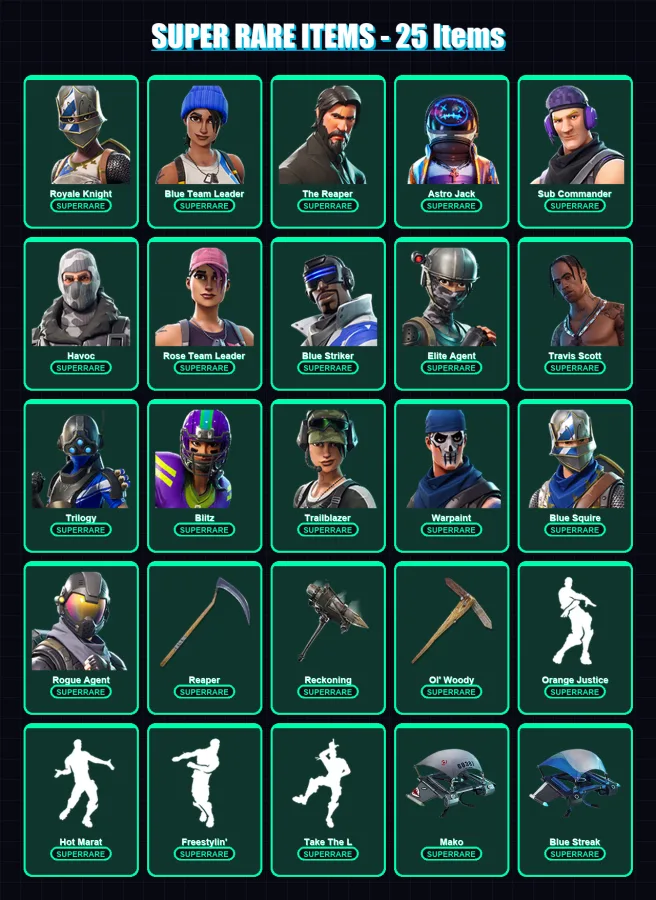 [PC/XBOX] | Royale Knight | Blue Team Leader | The Reaper | Astro Jack | Sub Commander | 99 skin | 75 pickaxe | 82 emote | 80 glider | Lv966