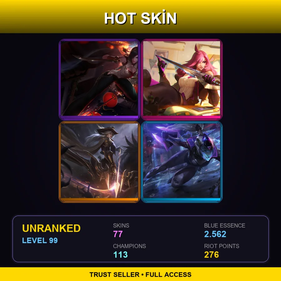 SG | Lv99 | Unranked | 77 Skin | 113 Champ