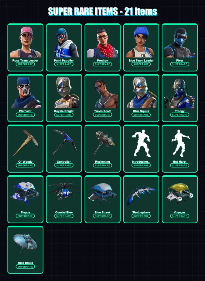 [PC/XBOX/PSN] | Rose Team Leader | Point Patroller | Prodigy | Blue Team Leader | Fixer | 71 skin | 83 pickaxe | 98 emote | 102 glider | Lv1404