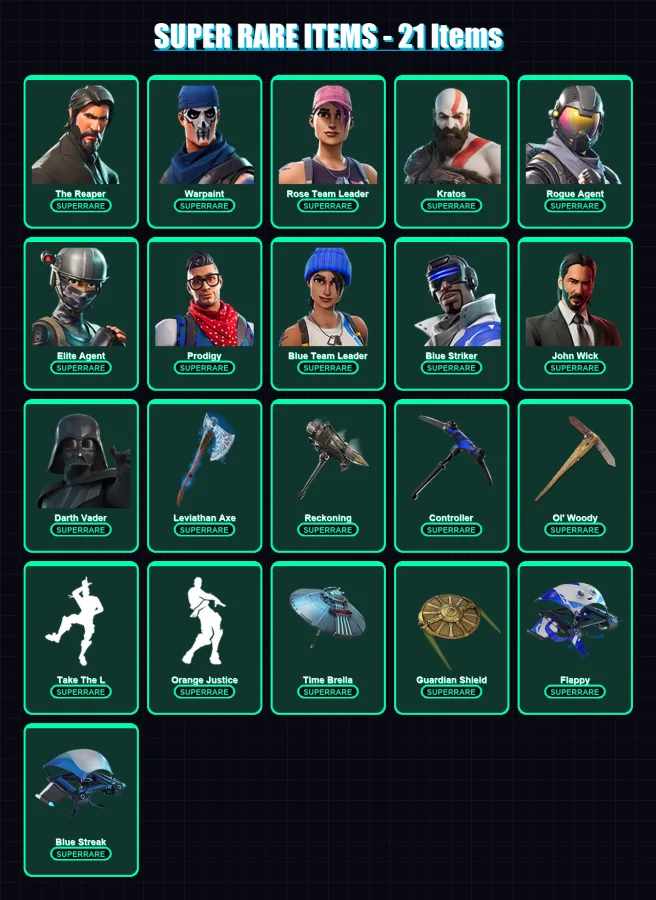 [PC/XBOX/PSN] | The Reaper | Arcane Jinx | Warpaint | Rose Team Leader | Kratos | 363 skin | 323 pickaxe | 267 emote | 238 glider | Lv2816