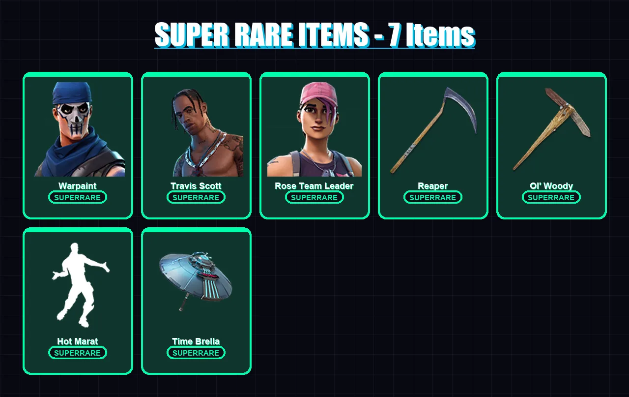 [PC/PSN] | Warpaint | Travis Scott | Rose Team Leader | Blackheart | Snap | 163 skin | 147 pickaxe | 145 emote | 128 glider | Lv2171