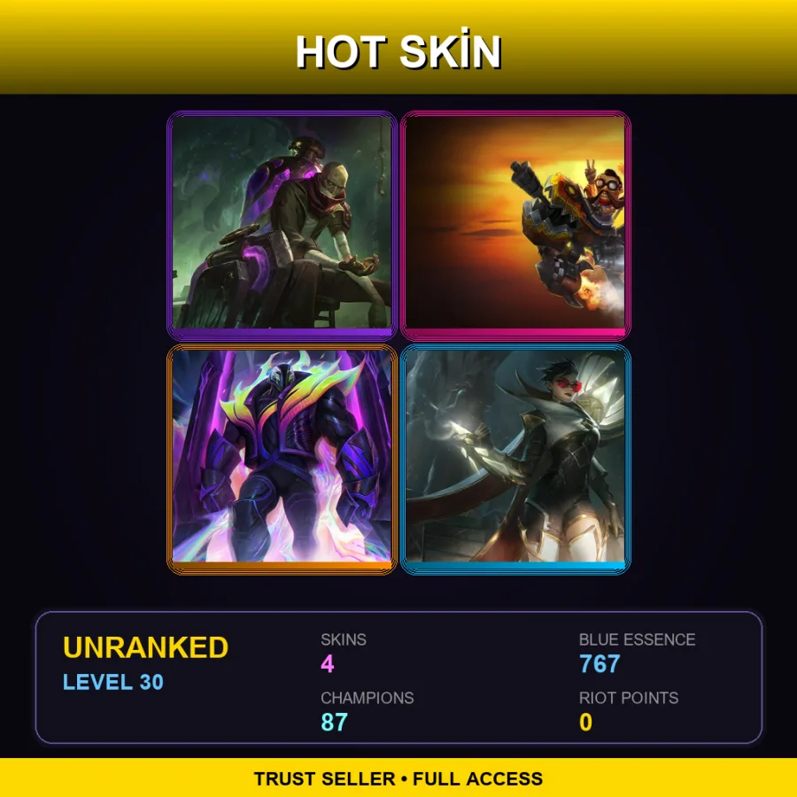 SG | Lv30 | Unranked | 4 Skin | 87 Champ — LoL account